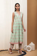 Aadhriti Sea Green Cotton Slub Suit Set - Shilpi Handicrafts