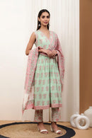 Aadhriti Sea Green Cotton Slub Suit Set - Shilpi Handicrafts