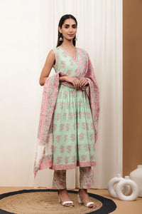 Aadhriti Sea Green Cotton Slub Suit Set - Shilpi Handicrafts
