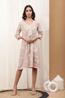 Adhira Beige Cotton Slub Midi Dress - Shilpi Handicrafts