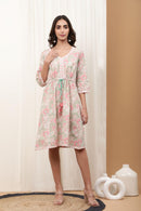Adhira Beige Cotton Slub Midi Dress - Shilpi Handicrafts