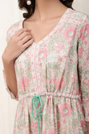 Adhira Beige Cotton Slub Midi Dress - Shilpi Handicrafts