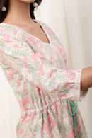 Adhira Beige Cotton Slub Midi Dress - Shilpi Handicrafts