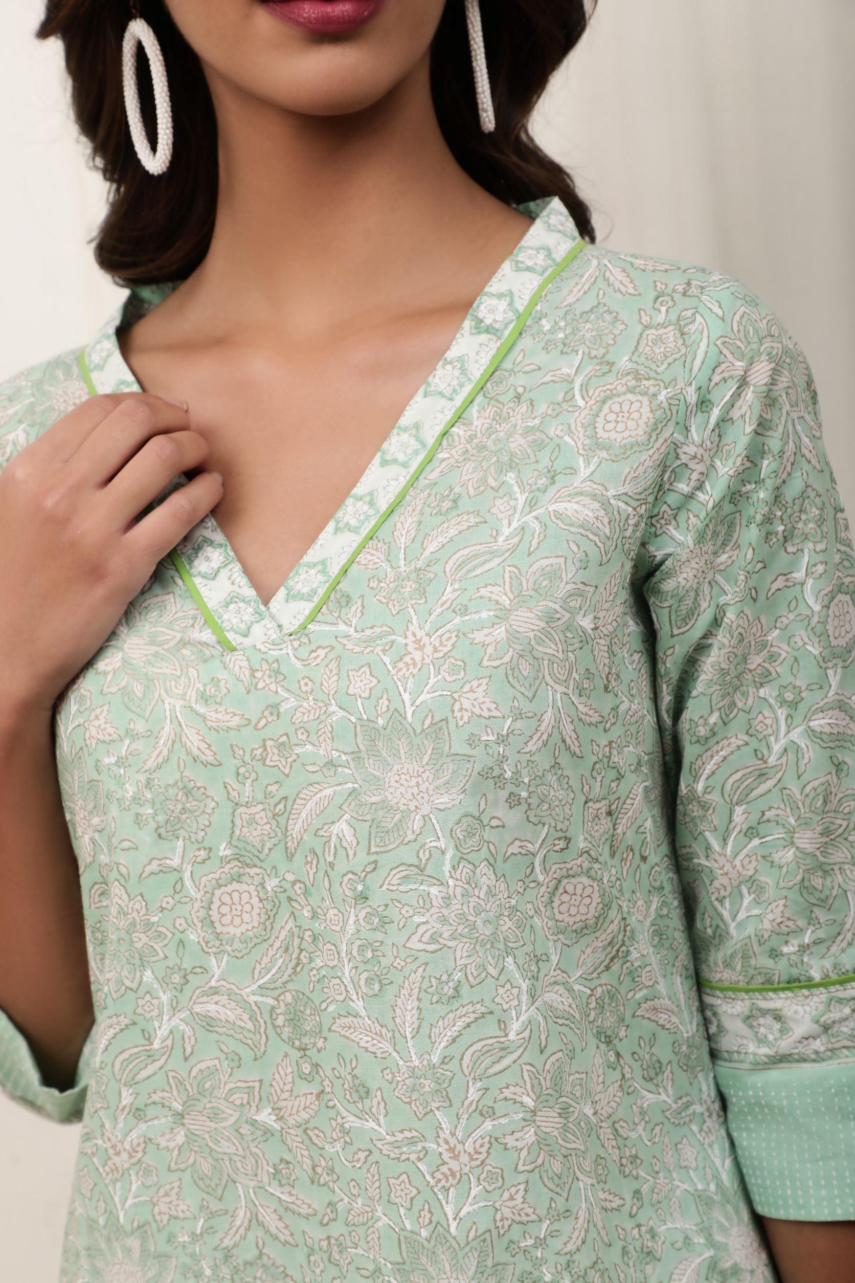 Aaravi Elegant Green Kurta - Shilpi Handicrafts