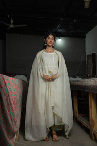 Aadhriti Off White Chanderi Suit Set - Shilpi Handicrafts