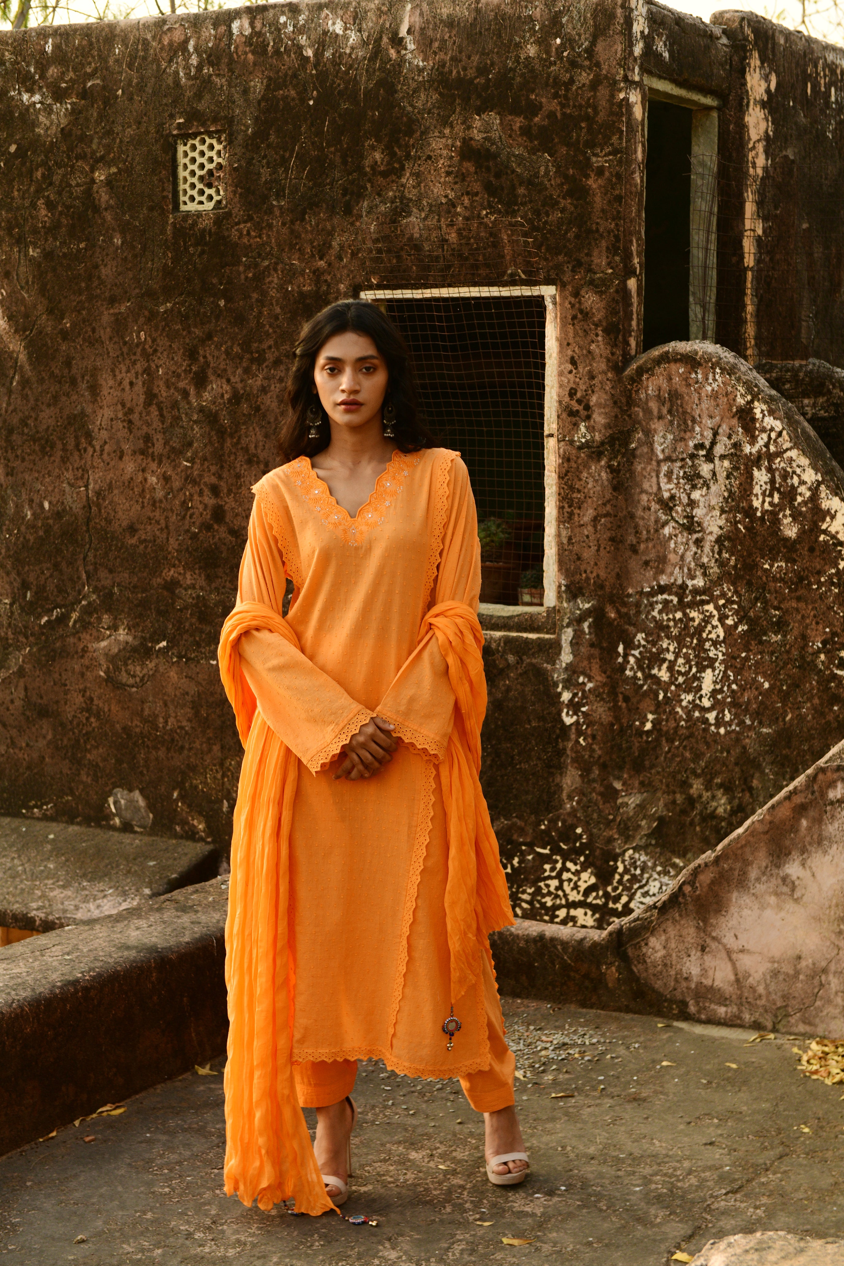 Aaravi Orange Suit Set - Shilpi Handicrafts