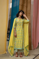 Amaira Lemon Yellow Cotton Cambric Suit Set - Shilpi Handicrafts