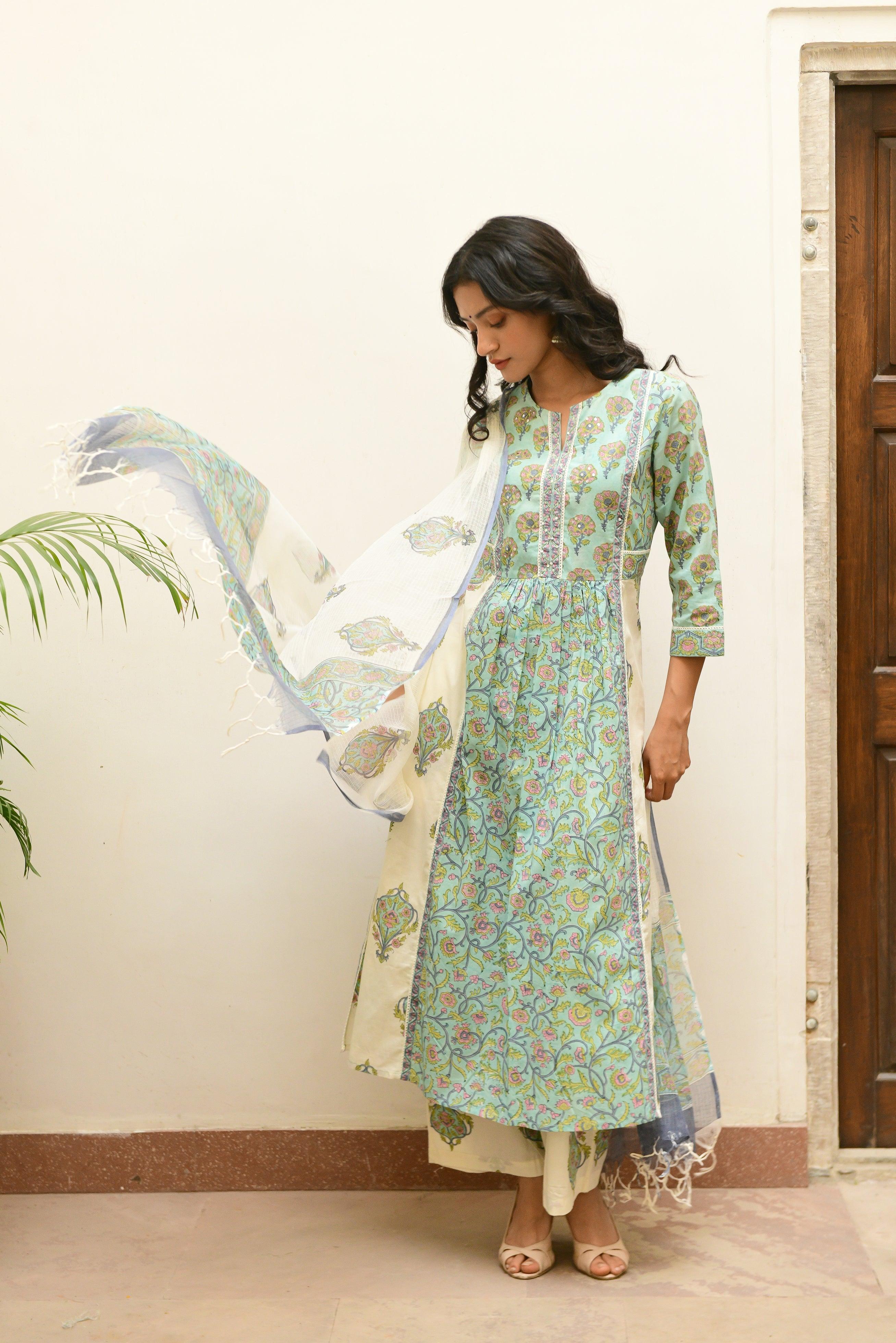 Aaravi Sea Green Suit Set - Shilpi Handicrafts
