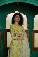 Ava Lemon Yellow Cotton Slub Suit Set - Shilpi Handicrafts