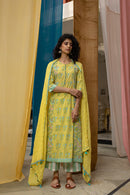 Amaira Lemon Yellow Cotton Cambric Suit Set - Shilpi Handicrafts