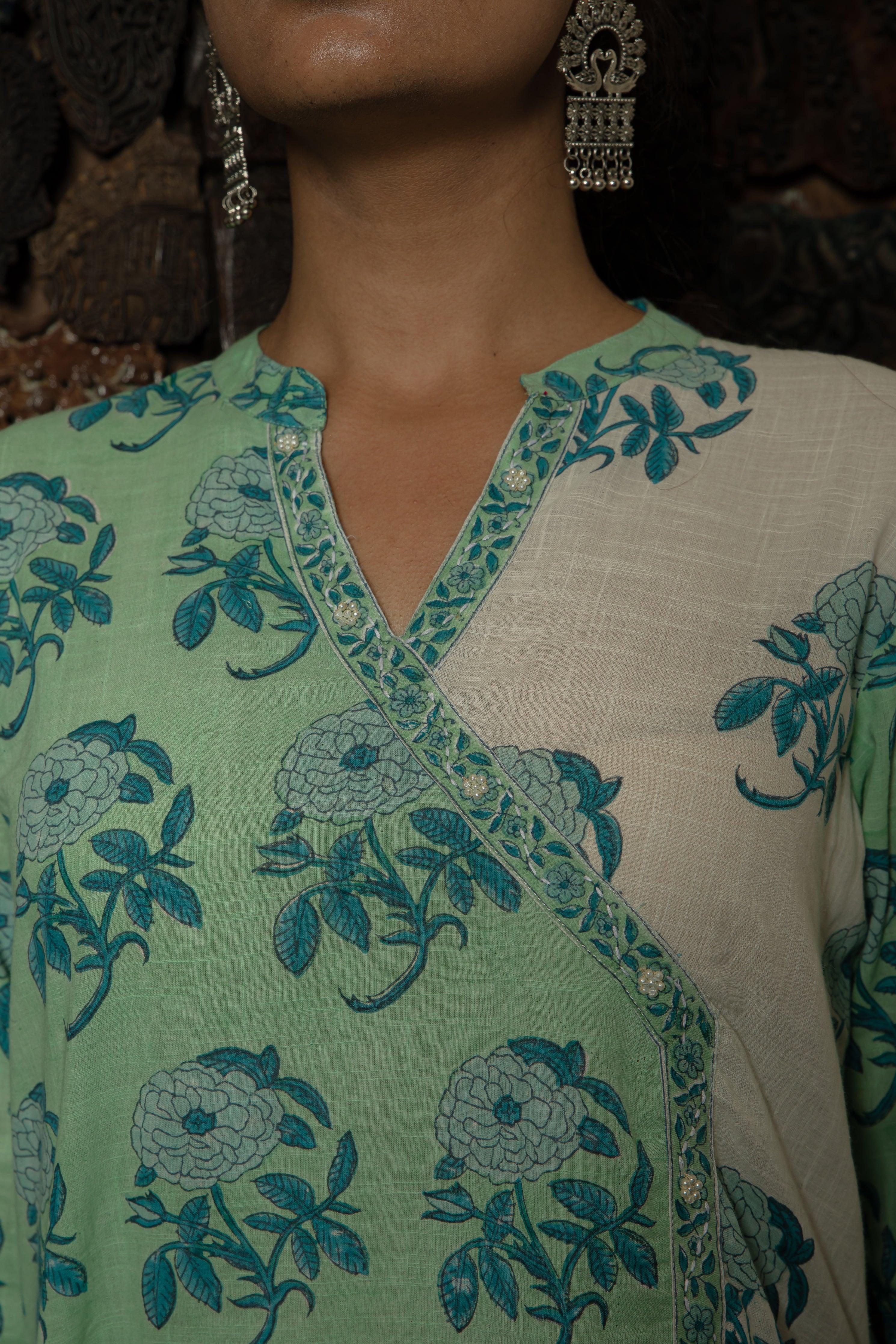 Amaira Sea Green Cotton Slub Suit Set - Shilpi Handicrafts