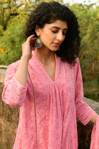 Aaravi Dyed Schiffli Pink Suit Set - Shilpi Handicrafts
