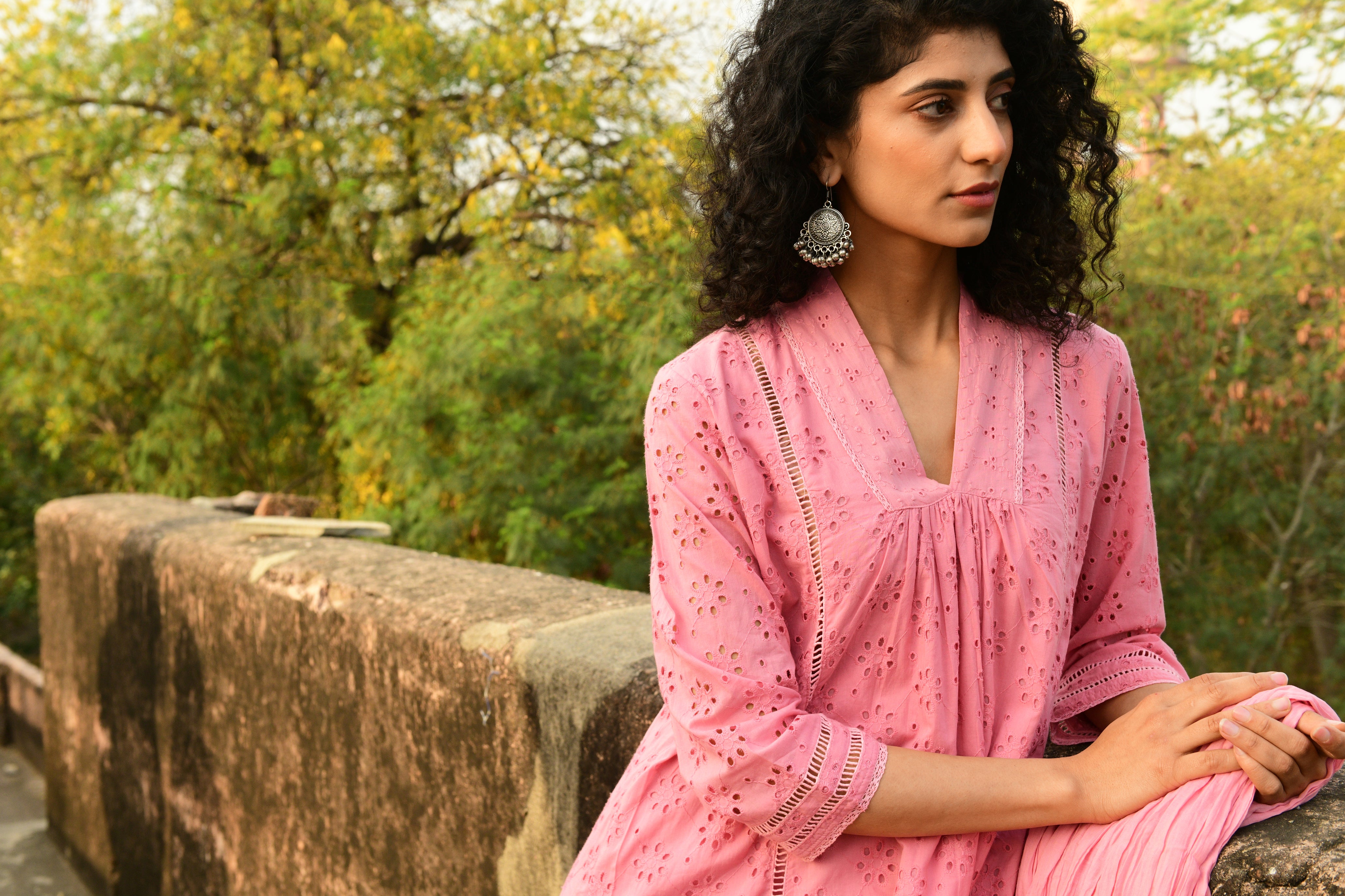 Aaravi Dyed Schiffli Pink Suit Set - Shilpi Handicrafts