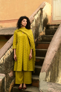 Aaravi Dyed Schiffli Mustard Yellow Suit Set - Shilpi Handicrafts