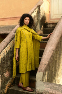 Aaravi Dyed Schiffli Mustard Yellow Suit Set - Shilpi Handicrafts
