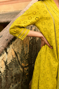 Aaravi Dyed Schiffli Mustard Yellow Suit Set - Shilpi Handicrafts