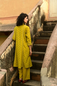 Aaravi Dyed Schiffli Mustard Yellow Suit Set - Shilpi Handicrafts