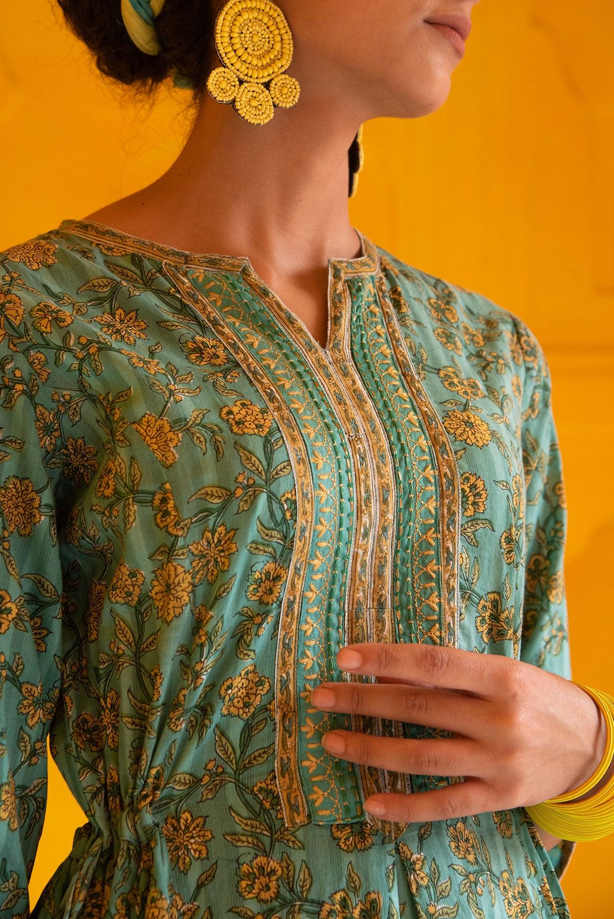Ava Turquoise Midi Dress - Shilpi Handicrafts