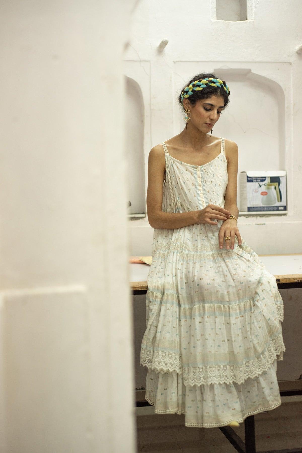 Adhira White Layered Boho Dress - Shilpi Handicrafts