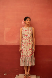 Ava Winter White Floral Midi Dress - Shilpi Handicrafts