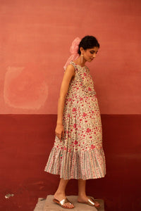 Ava Winter White Floral Midi Dress - Shilpi Handicrafts
