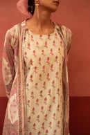 Aadhriti White and Pink Cotton Angrakha Jacket Kurta Set - Shilpi Handicrafts