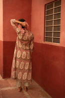 Aadhriti White and Pink Cotton Angrakha Jacket Kurta Set - Shilpi Handicrafts