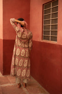 Aadhriti White and Pink Cotton Angrakha Jacket Kurta Set - Shilpi Handicrafts
