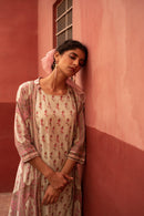 Aadhriti White and Pink Cotton Angrakha Jacket Kurta Set - Shilpi Handicrafts