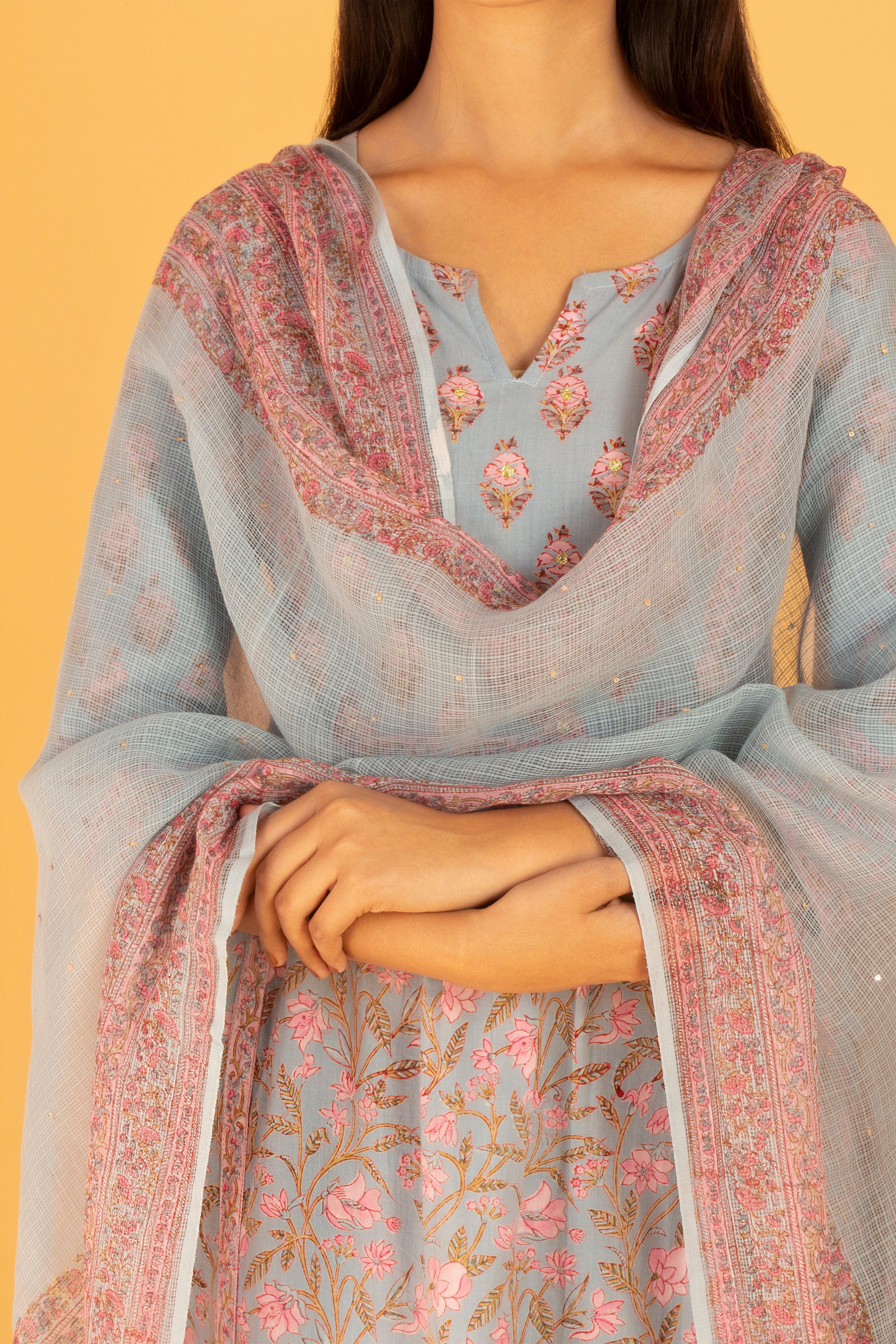 Amaira A-Line Buti Print Suit Set - Shilpi Handicrafts