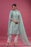 Ava Olive Green Floral Print Suit Set - Shilpi Handicrafts
