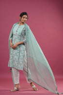 Ava Olive Green Floral Print Suit Set - Shilpi Handicrafts